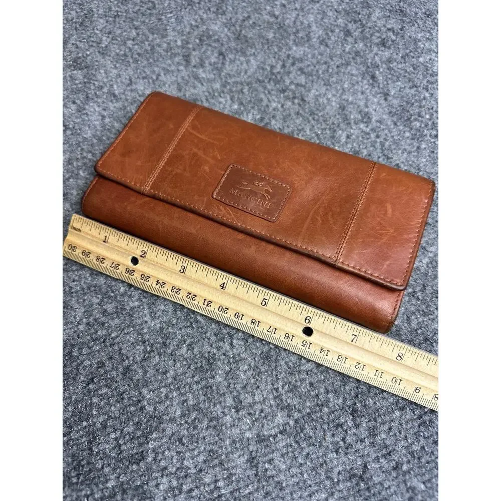 Mancini RFID Casablanca leather trifold wallet cognac brown horse logo clutch